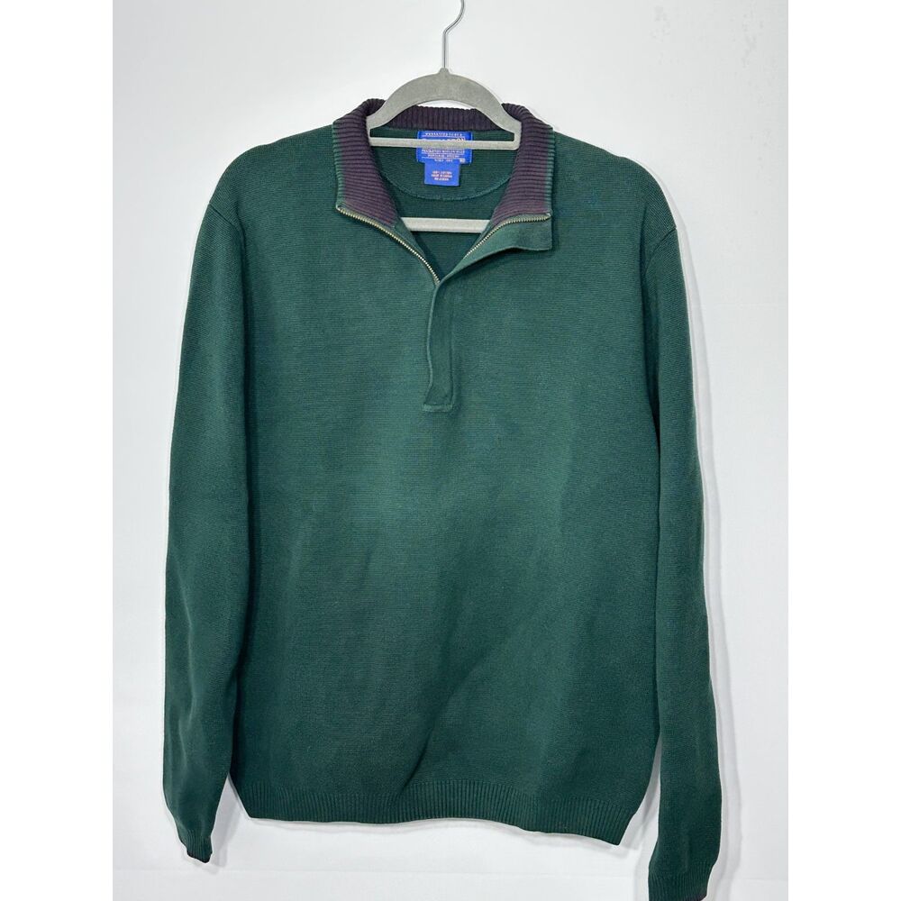 Pendleton Men’s Quarter Zip Sweater Pullover Green 100% Cotton Size XL